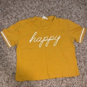 Yellow and White “Happy” Cropped Tee